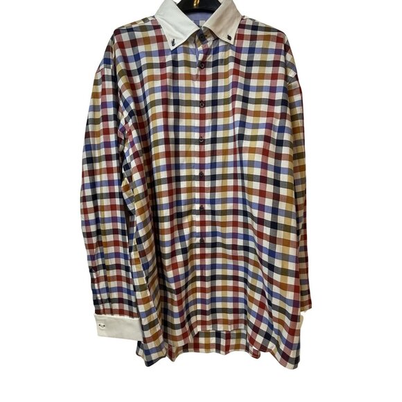MorCouture Mens Multicolor Plaid Button Up Dress Shirt Size XL XXXL 4XL - Picture 3 of 12